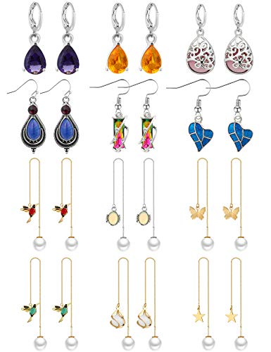 Sunssy 12 Pairs Teardrop Crystal Drop Dangle Earrings for Women Girls Cubic Zirconia Earrings Hoop Earrings Threader Earrings Jewelry Set