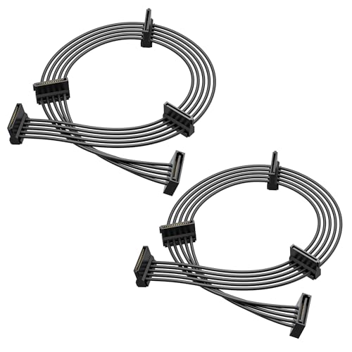 Cable Matters 2-Pack 15 Pin SATA Power Splitter 1 to 4 18 Inch 18AWG Extension Cable for HDD SSD Optical Drive PCI-E Devices