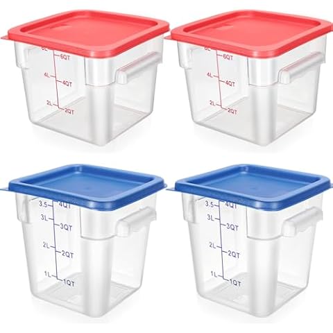 Lallisa 4 Pcs Food Storage Containers with Scales 8 qt and 4 qt Square Containers with Lids and Handles Polycarbonate Air Tight Containers for Home Storage Kitchen Restaurant(Red, Blue) Cover