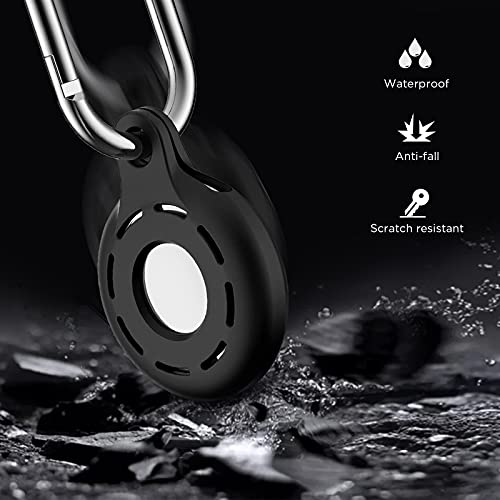 CACOE Air Tag Holder Airtags Keychain 2 Pack Silicone Case, Protective Skin Anti-Scratch Cover Tracker for Dog Collar, Kids and Pet-Black and Luminous Blue