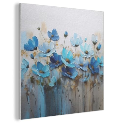 Fleurs peinture bleu en décoration murale feutre MuchoWow pour réchauffer un mur