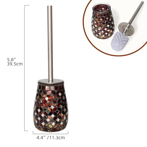 Image of Handmade Mosaic Toilet Brush and Holder Set, Decorative Brown Glass Toilet Bowl Brush with Stainless Steel Handle, Luxury Bathroom Accessories Set, Mosaic Bathroom Decor, Weighted Base