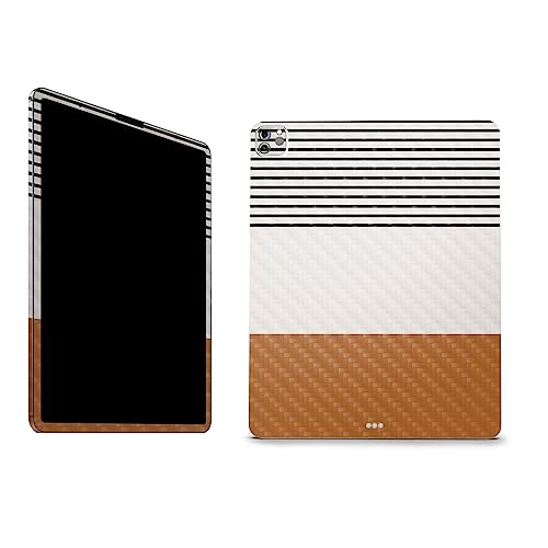Image of MightySkins Carbon Fiber Skin Compatible With Apple iPad Pro 12.9 inch M2 6th Gen (2022) Full Wrap Kit - Neutral Stripes | Protective Durable Textured Carbon Fiber Finish | Easy To Apply | Made in the USA
