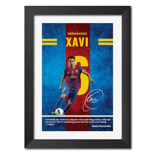 Image of TenorArts Xavi Hernandez Quotes Poster Frame Barcelona Laminated Photo Framed Painting with Matt Finish Black Textues (12 inches x 9inches)