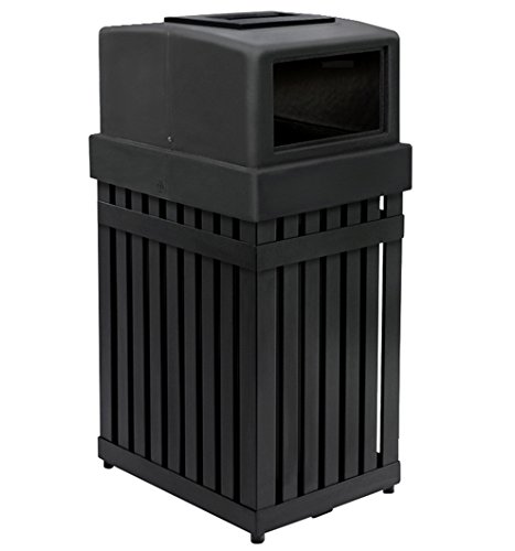 Commercial Zone ArchTec Parkview Single Ash/Trash Container, 25 Gallon, Black, Square Opening