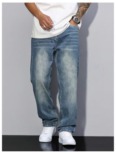 Men's High Waisted Jeans Straight Leg Denim Pants Trendy Jeans Streetwear4