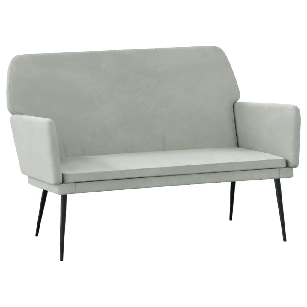 Ławka do siedzenia jasnoszara z aksamitu 108 x 79 x 79 cm z metalowym stelażem, tapicerowana, do salonu, sypialni, na taras i ławkę ogrodową