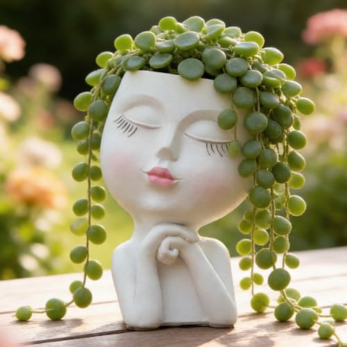 LovTocTic Face Planter, Head Planter, Plant Pots Indoor, Plant Pot for Home Decor, Flower Pots with Drainage, Cute Planters for Women, Succulent Pots, Face Flower Pot(7.2 Inch)