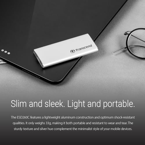 Image of Transcend 1TB External SSD USB 3.1 Gen 2, Type-C, ESD260C Portable External Solid-State Drive, Silver - TS1TESD260C