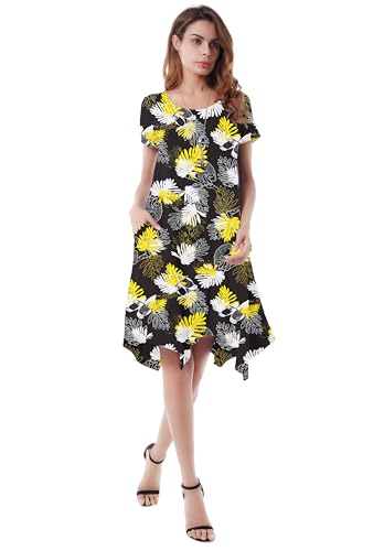 Image of Women Casual Loose Soft Crewneck Short Sleeve Pockets Swing T-Shirt Dress