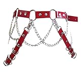 Women Faux Leather Harness Garter Belt Adjustable Waist Leg Body Caged with Punk Metal Chain(YL-02Re