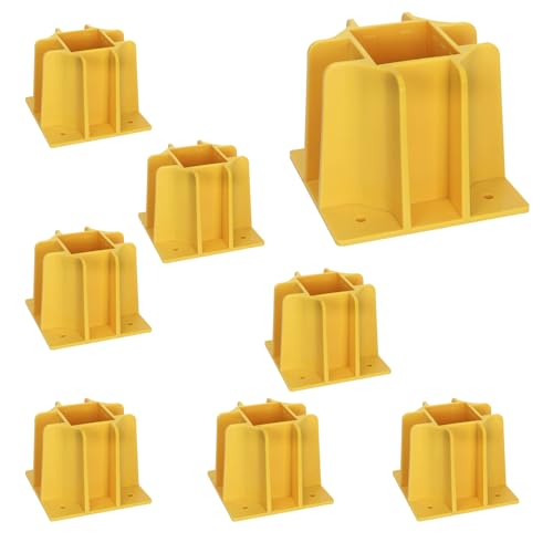 Image of 8-Pack Yellow Guardrail Base Boot with Toe Board Slot, Reusable Fall Protection Base for Scaffolding, Temporary Guardrail Systems for Residential and Commercial Construction