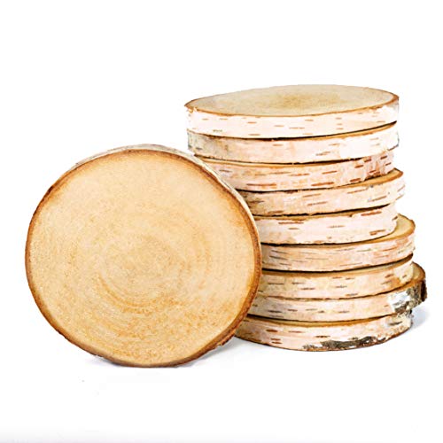 Birkenscheiben rund Ø 8-11cm Baumscheiben aus Birkenholz Naturholz unbehandelt mit Rinde, Holzscheiben für DIY Handwerk, Basteln, Holzdeko Hochzeit, Tischschilder, Untersetzer (3er-Pack)