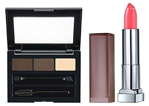 Maybelline Brow Drama Pro Palette - Deep Brown and Color Sensational Creamy Matte Lipstick - Pink Sugar Bundle