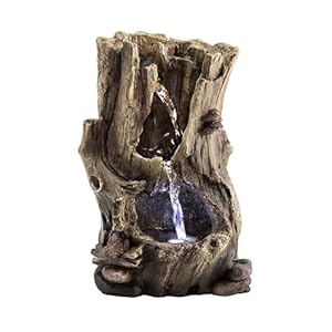 Alpine Corporation WIN326 Indoor Tabletop Light-Up Tiered Rainforest Tree Trunk Water Fountain with LED Lights, 11″, Brown
