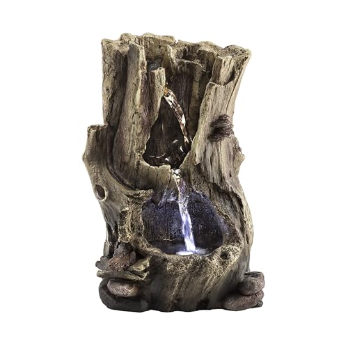 Alpine Corporation WIN326 Indoor Tabletop Light-Up Tiered Rainforest Tree Trunk Water Fountain with LED Lights, 11″, Brown
