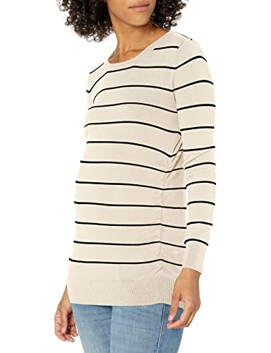 Motherhood Maternity Womens Long Sleeve Crew Neck Side Ruched Pullover Sweater, White And Black Stripe, Large Us #TOP4