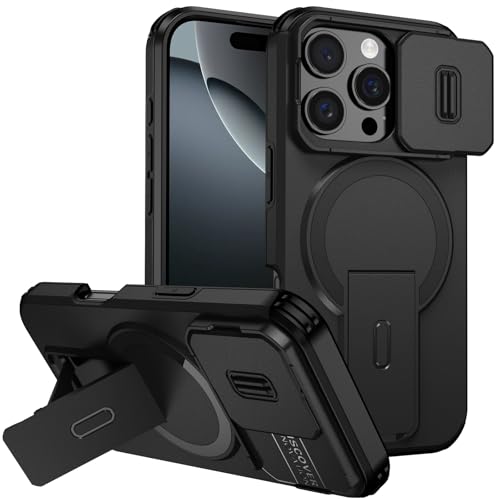 Coque iPhone 16 Pro Max antichoc noire de 6,9 pouces avec béquille et cache caméra