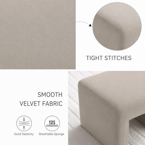 Image of Kundi Modern Boucle Vanity Stool Chair with Wooden Legs - Soft Ottoman Footstool for Makeup Room, Living Room, Entryway & Office (Cream) (Taupe)