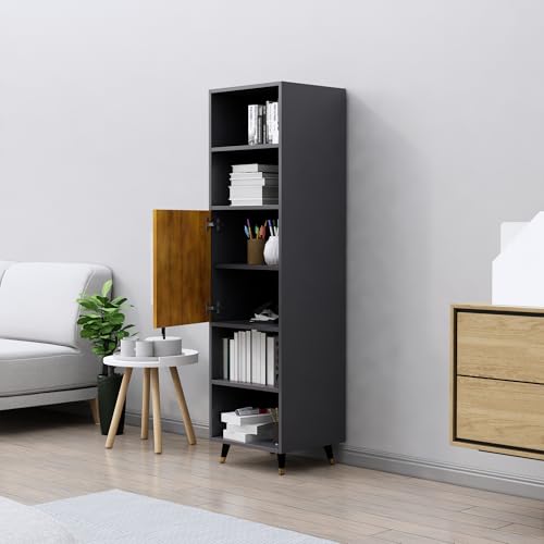 Image of Bniture Bookshelf for Home | Engineered Wood Book Shelf with 1 Door & 4 Shelf | Open Book Shelf Stand for Library | Multipurpose Display Organizer for Living Room & Study | Slate Grey & Giant Wood