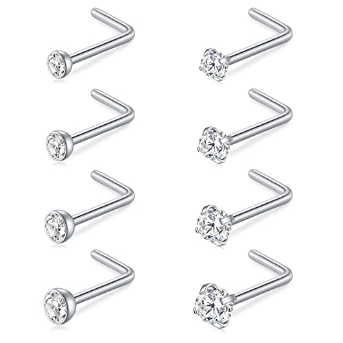 AceFun 18G Nariz Piercing Nariz Tornillo Nariz Espárragos Curved Forma L 1MM Barra Nariz Acero Inoxidable Piercing Diamante Piercing de zirconia cúbica Joyas para el cuerpo Plata 7MM