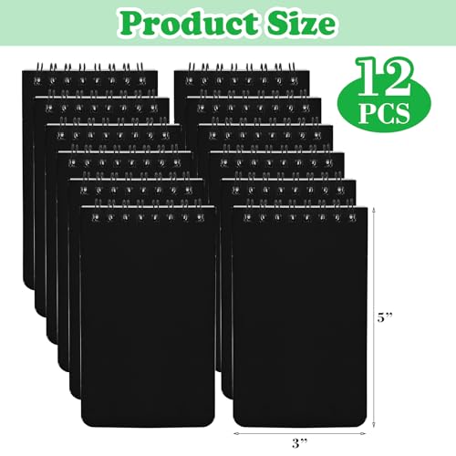 Image of 12 Pack mini Spiral Steno Pads,3x5 Inch Small Pocket Notebooks,75 Sheets /150 Pages College Ruled Lined Note Pads For Kids Adults Outdoor,Home,School,Office (Black)