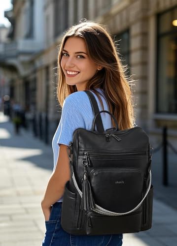 Image of Shrrie Vegan Leather Laptop Backpack for Women 15.6 inch Work Backpack Fashion Travel Backpack Purse for Travel College Work