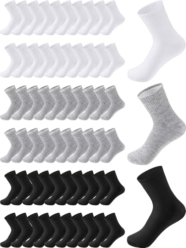 Tarpop 150 Pairs Mens Socks in Bulk Pack Unisex Socks Adult for Homeless Sports Ankle Moisture Wicking for Men Women(Black, White, Gray,Size 6-10,Classic)