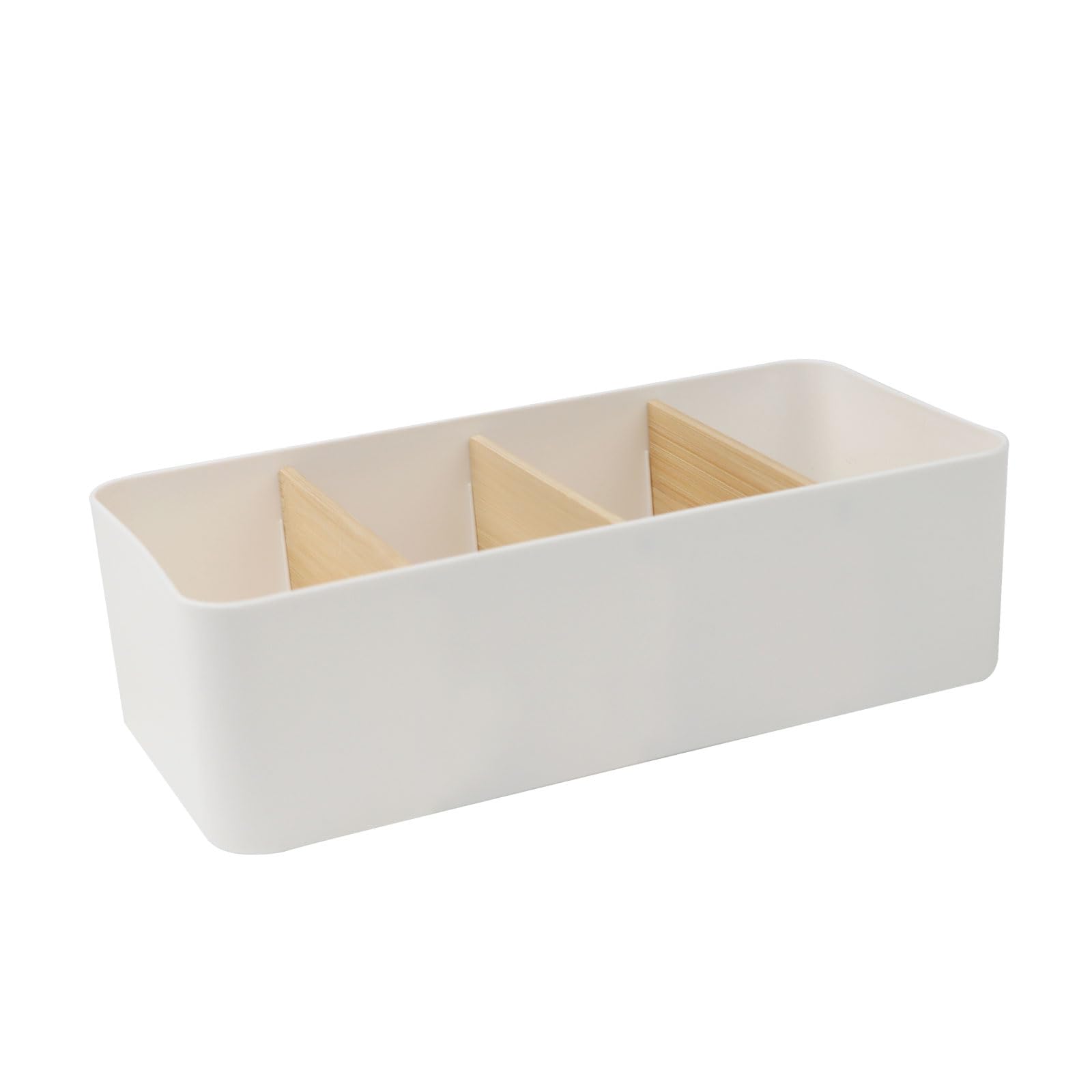YIWONFU Organizador Escritorio Control Remoto, Organizador de Escritorio de Bambú Multiusos Organizador con 4 Compartimentos Retirable para Bolígrafos, Notas Adhesivas, Gafas, Tijeras(Blanco)