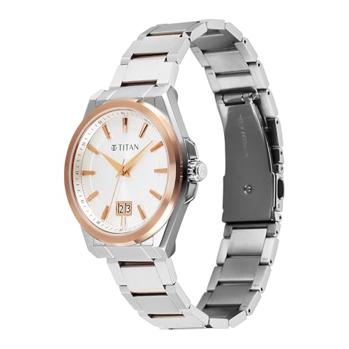 Image of Titan Classique Big Date Analog with Silver Dial Dual Tone Stainless Steel Strap Watch for Men - 90219KM01