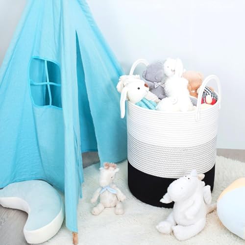 Image of Laundry Basket for Clothes | Cotton Rope Storage Basket with Handles | Clothes Bag for Laundry | Foldable Laundry Hamper | Towels & Blankets | Woven Clothes Basket | 33 x 33 x 38 cm