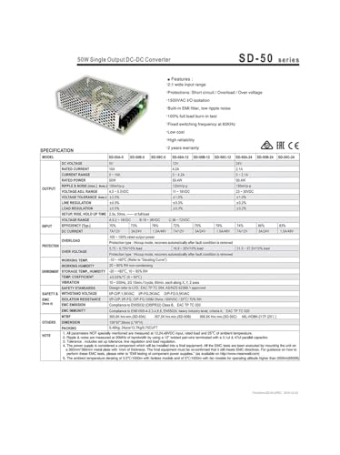 Alimentation à découpage fermée SD-50C-5 et convertisseur DC-DC 36-72V vers 5V