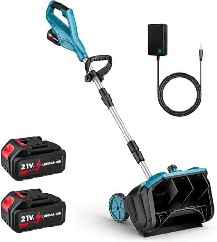 Oamger Akku-Schneefräse, Schneefräse Akku Kabellos mit Rädern(Arbeitsbreite 30 cm, max. Schneehöhe 20 cm, mit 2 × Akkus & Ladegeräte), Bürstenloser Motor, 6m Wurfweite, 45° Verstellbare Richtung