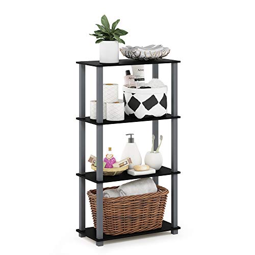 Image of Furinno TURN-S-TUBE Storage Shelves, 4-Tier Book Shelf, Corner Shelf, Toolless Open Shelves, for Organization and Storage, Living Room, Garage, Home Office, Black