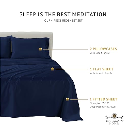 1000 Series High Thread Count Luxury Queen Sheets -Navy Blue Cooling Sheet — view 3