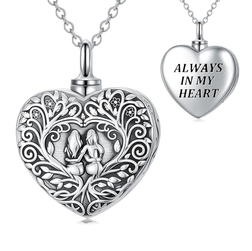 YYB Heart Urn Necklaces for Ashes 925 Sterling Silver Cremation Jewelry for Ashes Always in My Heart Memorial Keepsake Pendant Gifts for Women Lost Loved One