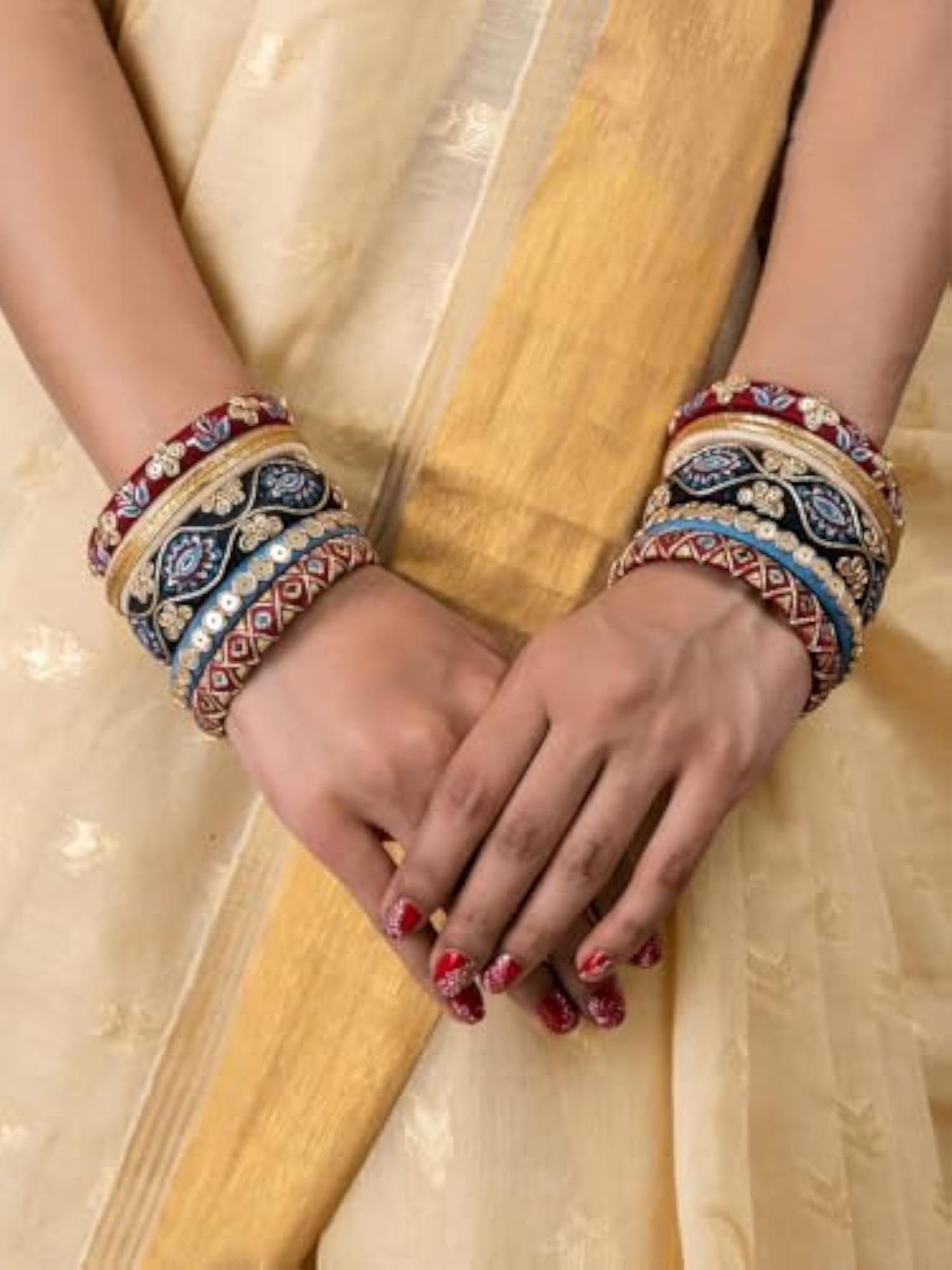 Handcrafted Cotton Thread Bangle Set for Women & Girls, 10 Bangles