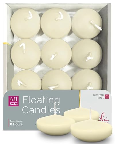 Hyoola Premium Ivory Floating Candles 3 Inch - 8 Hour - 48 Pack - European Made