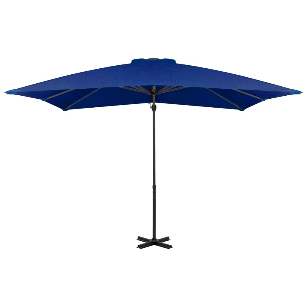 Sombrilla en voladizo con poste de aluminio de 300 cm, color pardo, parasol colgante inclinable y orientable 360 grados, con base en cruz y mecanismo de manivela, tejido