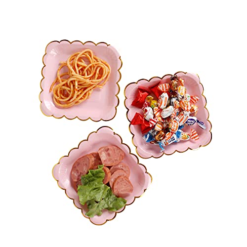 Geeklife Pink Disposable Paper Party Plates Bulk , 7 Inch Metallic Gold Paper Decorated Dessert Plates Set,20 Pcs, Hhzy-Zp-Tj-Fx #TOP1