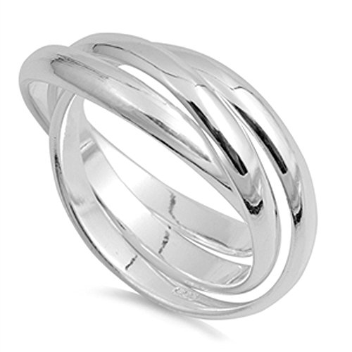 DoubleAccent Sterling Silver Plain Russian Wedding Ring Trinity Interlocking Rolling Band 9mm (Size 4 to 13)