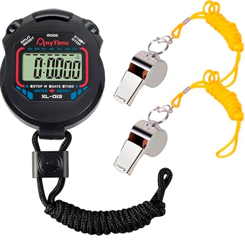 CREADY® Cronómetro Deportivo con 2 Silbatos de Acero Inoxidable, Cronometros Deportivos para Futbol, Natación o Atletismo, Cronometro Oposiciones, Ideal para Arbitro