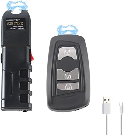 Magicutlery Heavy Duty Stun Gun Silver Car Key Stun Gun Flashlight SOS Personal Alarm Self Defense Siren Keychain for Women Less Lethal USB Recharge Set of 2
