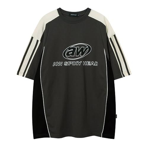 Mens Oversize Graphic Raglan T Shirt Vintage Letter Print Speedway Racing Tees Casual Unisex Streetwear Tops