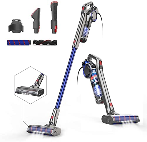 Cordless Vacuum Cleaner, 400W, 13/25Kpa, 45MINS, 180Â° Foldable, 1.5L Capacity, 5-in-1 Electric Stick Vacuum for Pet Hair/Snack Crumb/Hard Floor Carpet (Grey)