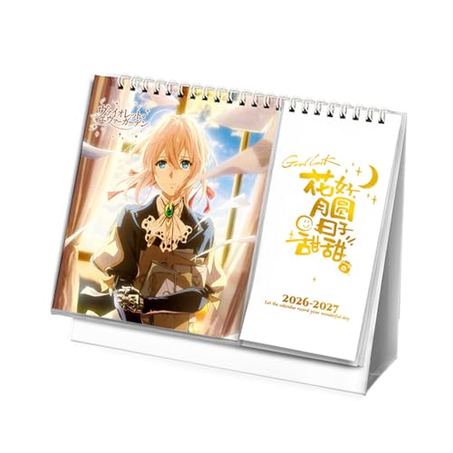 ヴァイオレット・エヴァーガーデン 卓上カレンダー 2026-2027 年版 月間イラスト付き スケジュール記載対応 アニメグッズ オフィス・お部屋装飾用 新年・クリスマスプレゼント向け 贈り物に適し サイズ 21x17cm