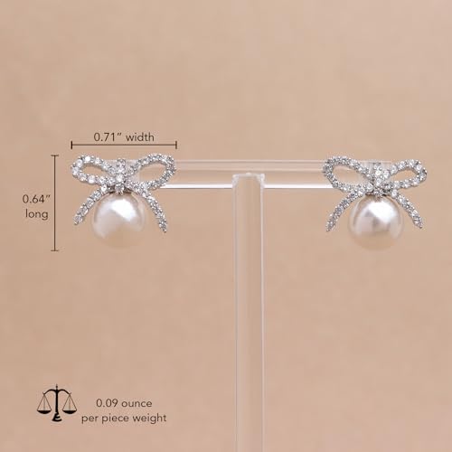 Jean Beau Gold Silver Pearl Bow Stud Earrings for Women, Dainty Pearls CZ Earring Wedding Prom Fashion Jewelry Gift4