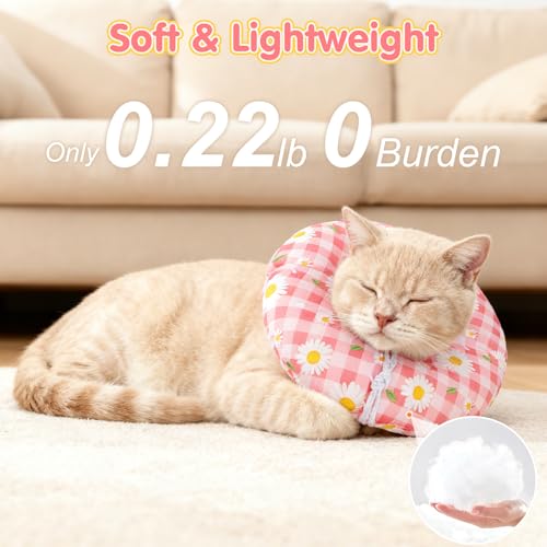 Image of BEAUTYZOO Cat Cone Collar Soft, Cat Donut Recovery Collar after Surgery to Stop Licking, Kitten E Collars Neck Pillow Cone for Cats, Adjustable Elizabeth Pet Collars for Puppy Small Dogs, Pink Daisy S