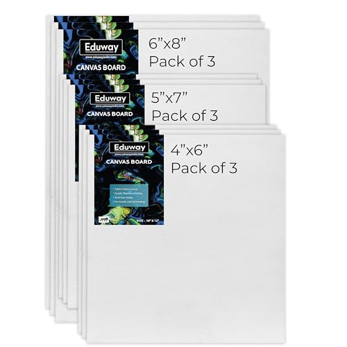 Image of Eduway Canvas Board for Painting- (4x4 | 5x7 | 6x8) 2 pcs Each | Premium Quality 7Oz Pre-Primed Cotton Canvas Board for Artists & Beginners | Ideal for Acrylic, Oil, Gouache Colors (Pack of 6)