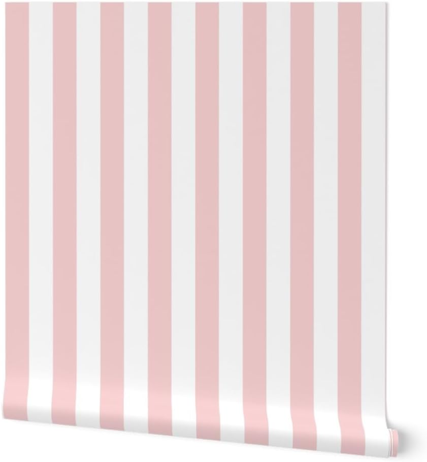 Spoonflower Peel & Stick Wallpaper Swatch - Bold Stripe Dogwood Vertical Stripes Pink White Geometric Custom Removable Wallpaper
